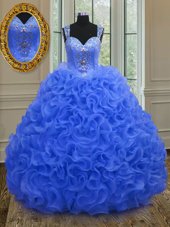 Straps Straps Royal Blue Sleeveless Beading and Ruffles Floor Length 15 Quinceanera Dress
