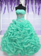 Luxurious Strapless Sleeveless Organza Quinceanera Dress Beading Lace Up