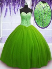 Tulle Lace Up Sweet 16 Dress Sleeveless Floor Length Beading