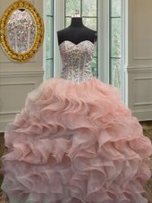 Cheap Pink Sweet 16 Dresses Military Ball and Sweet 16 and Quinceanera and For with Beading and Ruffles Sweetheart Sleeveless Lace Up