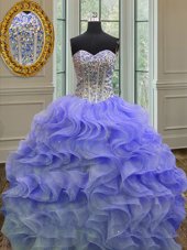 Classical Four Piece Sleeveless Beading and Ruffles Lace Up Quince Ball Gowns