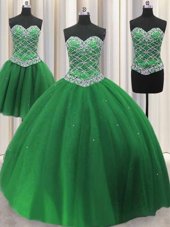 Hot Sale Three Piece Sleeveless Beading and Sequins Lace Up Sweet 16 Dresses