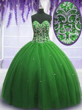 Fancy Green Sweetheart Lace Up Beading Quinceanera Dress Sleeveless