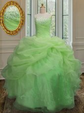 Exquisite Sleeveless Tulle Floor Length Lace Up Quince Ball Gowns in Turquoise for with Beading