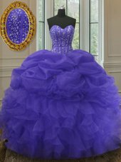 Aqua Blue Sleeveless Floor Length Ruffles and Sequins Lace Up Sweet 16 Quinceanera Dress