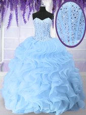 Light Blue Sweet 16 Dress Military Ball and Sweet 16 and Quinceanera and For with Beading and Ruffles Sweetheart Sleeveless Lace Up