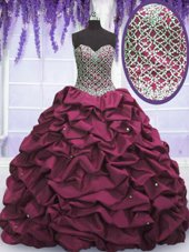 Elegant Taffeta Sleeveless Floor Length Quinceanera Gowns and Appliques and Pick Ups