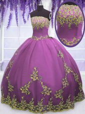 Floor Length Lace Up Quinceanera Gown Orange Red and In for Military Ball and Sweet 16 and Quinceanera with Appliques and Pick Ups
