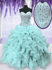 Hot Selling Four Piece Sequins Floor Length Lavender 15th Birthday Dress Sweetheart Sleeveless Lace Up