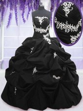Pick Ups Strapless Sleeveless Lace Up Ball Gown Prom Dress Black Taffeta