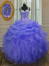 Ideal Straps Straps Organza Sleeveless Floor Length 15 Quinceanera Dress and Beading and Ruffles