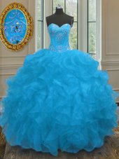 Aqua Blue Strapless Lace Up Appliques Quince Ball Gowns Sleeveless
