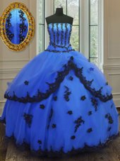 Floor Length Blue Vestidos de Quinceanera Strapless Sleeveless Lace Up