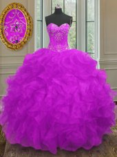 Purple Vestidos de Quinceanera Military Ball and Sweet 16 and Quinceanera and For with Beading and Embroidery and Ruffles Sweetheart Sleeveless Lace Up