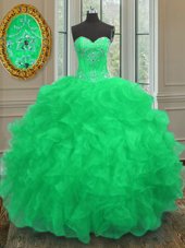 Fashion Sweetheart Sleeveless Lace Up Quince Ball Gowns Green Organza