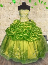 Beading and Embroidery Sweet 16 Quinceanera Dress Olive Green Lace Up Sleeveless Floor Length