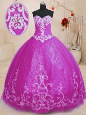 Fantastic Sweetheart Sleeveless Lace Up Quince Ball Gowns Fuchsia Tulle