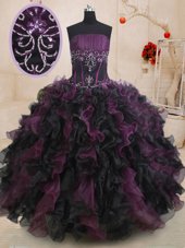 Chic Multi-color Lace Up Strapless Beading and Ruffles Ball Gown Prom Dress Organza Sleeveless