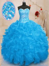 Charming Beading and Ruffles and Sequins Sweet 16 Quinceanera Dress Baby Blue Lace Up Sleeveless Floor Length