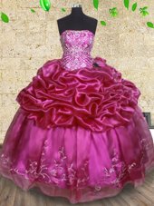 New Style Pick Ups Floor Length Ball Gowns Sleeveless Fuchsia Quince Ball Gowns Lace Up