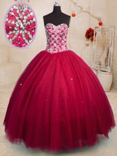 Halter Top Red Sleeveless Tulle Lace Up Quinceanera Dresses for Military Ball and Sweet 16 and Quinceanera
