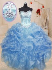 Glamorous Sleeveless Floor Length Beading and Ruffles and Ruffled Layers Lace Up Quinceanera Gowns with Multi-color
