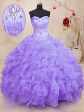 Traditional Sweetheart Sleeveless Lace Up Quinceanera Dress Lavender Organza