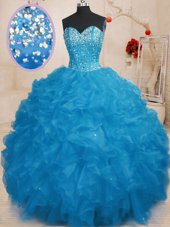 Beautiful Multi-color Ball Gowns Tulle Sweetheart Sleeveless Beading and Ruffles and Ruffled Layers Floor Length Lace Up 15 Quinceanera Dress