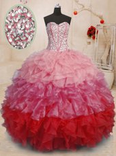 Enchanting Multi-color Ball Gowns Organza Sweetheart Sleeveless Beading and Ruffles Floor Length Lace Up Sweet 16 Dresses