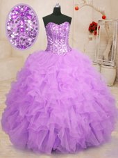 Smart Fuchsia Sweet 16 Dresses Military Ball and Sweet 16 and Quinceanera and For with Beading and Ruffles Sweetheart Sleeveless Lace Up