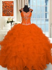 Charming Sleeveless Organza Floor Length Zipper Vestidos de Quinceanera in Coral Red for with Beading and Ruffles