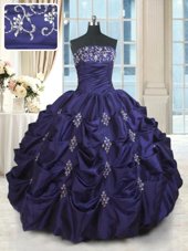 Custom Made Strapless Sleeveless Taffeta Quinceanera Dresses Beading and Appliques and Embroidery and Pick Ups Lace Up