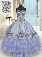 Light Blue Organza Lace Up 15th Birthday Dress Sleeveless Floor Length Beading and Ruffles and Pick Ups
