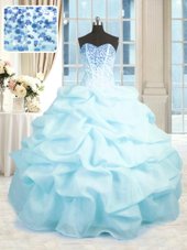 Delicate Organza Sweetheart Sleeveless Lace Up Beading and Ruffles Sweet 16 Dress in Baby Blue