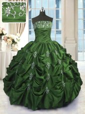 Floor Length Lace Up 15th Birthday Dress Apple Green and In for Military Ball and Sweet 16 and Quinceanera with Beading and Ruffles
