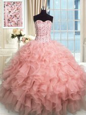 Ball Gowns Quinceanera Gowns Sweetheart Organza Sleeveless Floor Length Lace Up