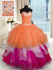 Multi-color Lace Up Quinceanera Gowns Beading and Ruffled Layers Sleeveless Floor Length