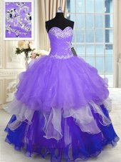 Multi-color Ball Gowns Beading and Ruffles Quinceanera Dress Lace Up Organza Sleeveless Floor Length