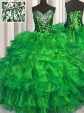Exceptional Sleeveless Organza Floor Length Lace Up Sweet 16 Quinceanera Dress in for with Beading and Ruffles