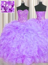 Chic Sweetheart Sleeveless Lace Up Ball Gown Prom Dress Lavender Organza