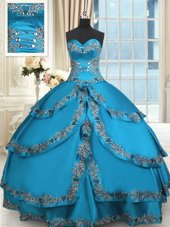 Ruffled Ball Gowns Quinceanera Dress Blue Sweetheart Taffeta Sleeveless Floor Length Lace Up