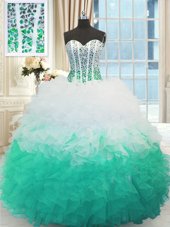 Hot Pink Lace Up Sweetheart Beading and Ruffles Quinceanera Gown Organza Sleeveless