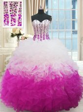 Fashion Lilac Lace Up Sweet 16 Dresses Beading and Ruffles Sleeveless Floor Length