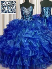 Royal Blue Sleeveless Beading and Ruffles Floor Length 15 Quinceanera Dress