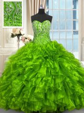 Sweetheart Sleeveless Lace Up Quinceanera Dress Red Organza