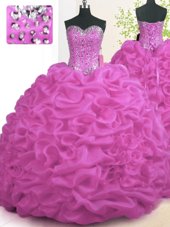 Unique Sleeveless Brush Train Beading and Ruffles Lace Up Sweet 16 Quinceanera Dress