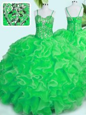 Low Price Organza Sleeveless Floor Length Quinceanera Dresses and Beading and Ruffles