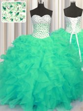 Sumptuous Ball Gowns Sweet 16 Dresses Turquoise Sweetheart Organza Sleeveless Floor Length Lace Up