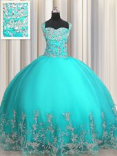 Sweet Pink Ball Gowns Strapless Sleeveless Taffeta With Train Sweep Train Lace Up Beading and Pick Ups Quinceanera Dress