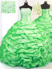 Delicate Sweep Train Strapless Neckline Beading and Pick Ups Quinceanera Gown Sleeveless Lace Up